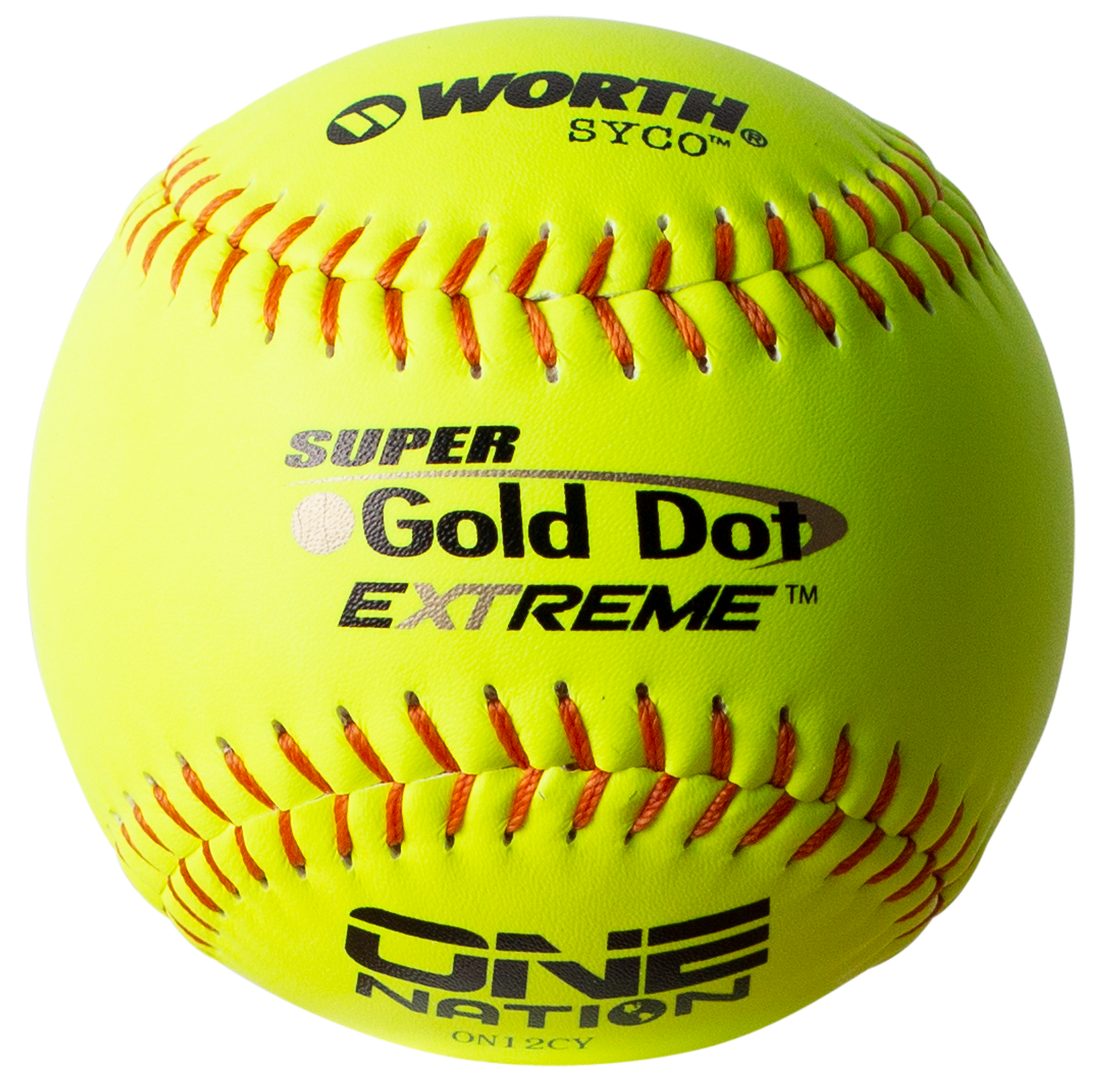 WORTH ONE NATION SUPER GOLD DOT EXTREME 12" 44/400 COMPOSITE SLOWPITCH SOFTBALLS: ON12CY